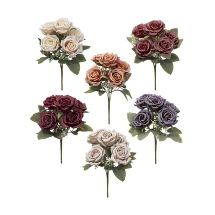 BUQUE DE ROSA (6 CORES) X 5 - ALT 29 CM (HS015)