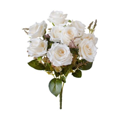 BUQUE ROSA ENVELHECIDA X 9 BRANCO - ALT 40 CM (SH708-BR)