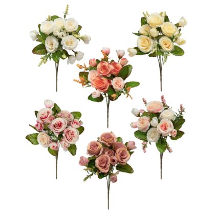 BUQUE MINI ROSA X 5 FLORES X 6 BOTOES (6 CORES) - ALT 30 CM (YH029)
