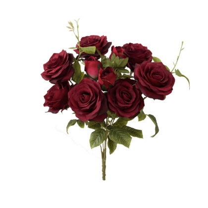 B. ROSA DIANA VERMELHA ENVELHECIDA X 10 (7 ABERTA E 3 BOTOES) - ALT 50 CM (SH367-VME)
